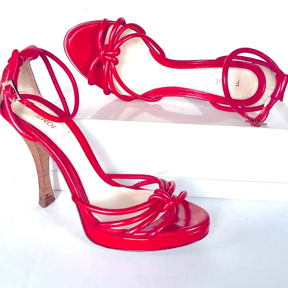 Fendi metallic red pink heeled sandals 38